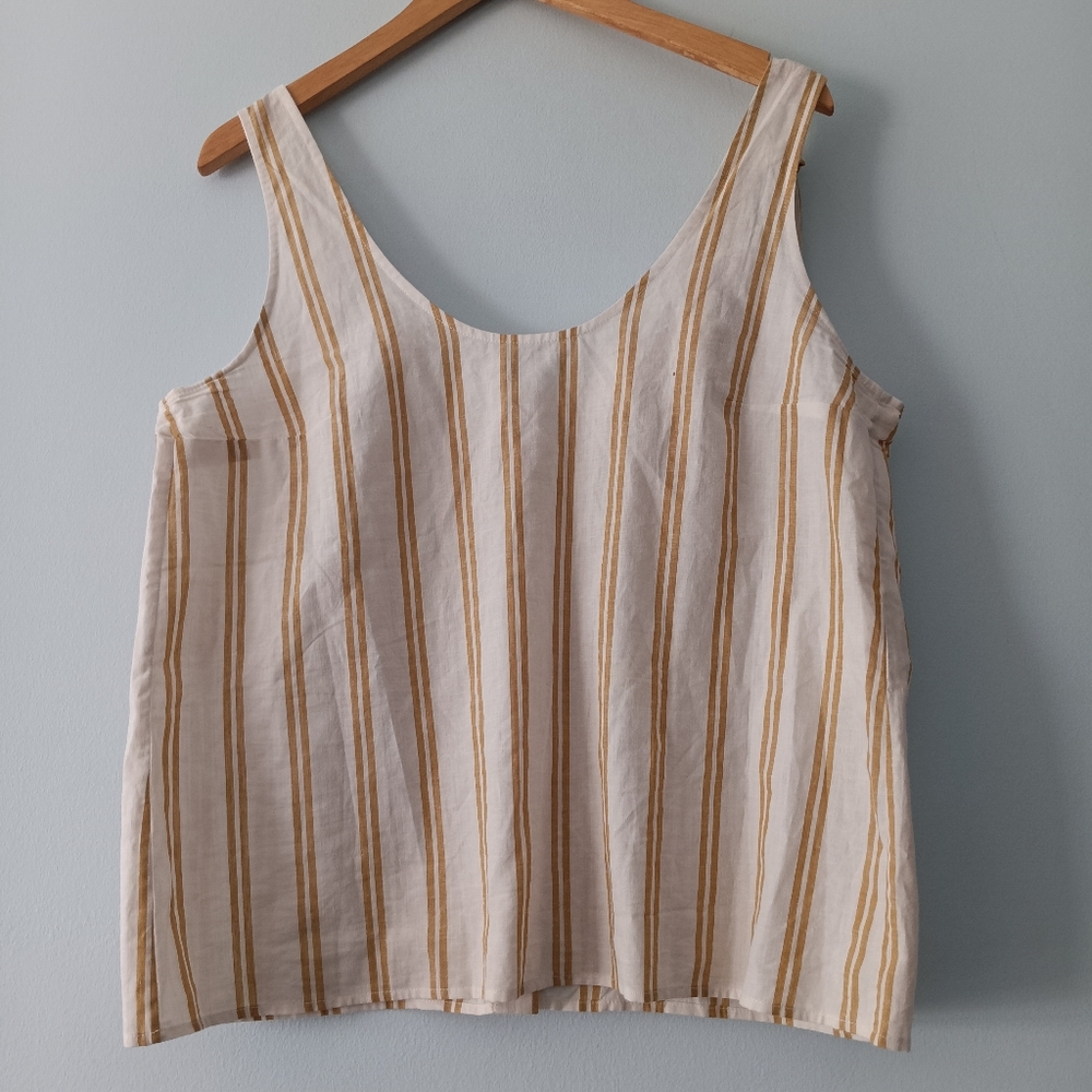 Sézane Rio Ecru Ocher Stripe Tie Shoulder Linen Blend Top 40/8 - Picture 3 of 9